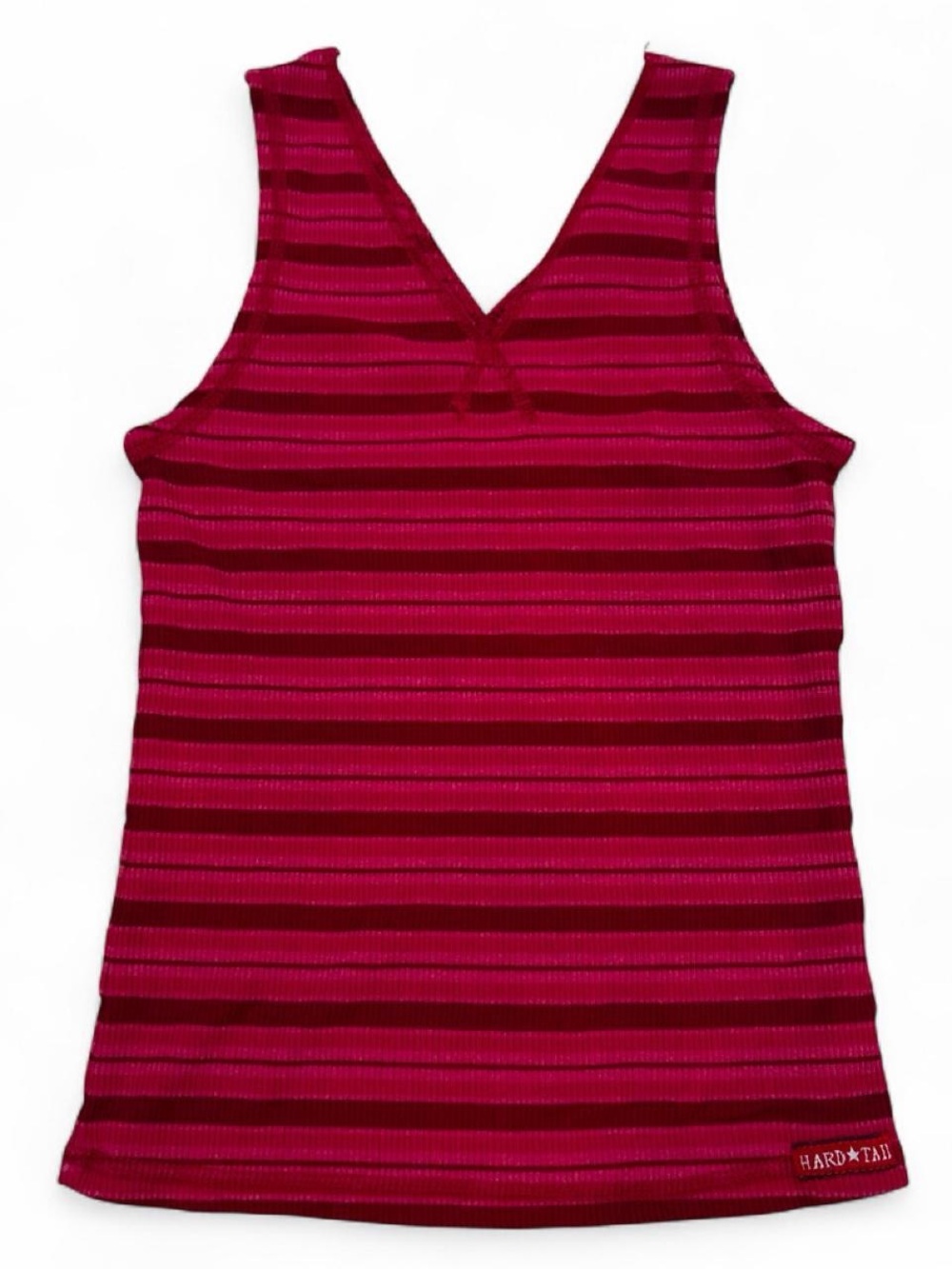 Y2K Hard Tail ribbed double v neck tank top retro red and pink stripes
